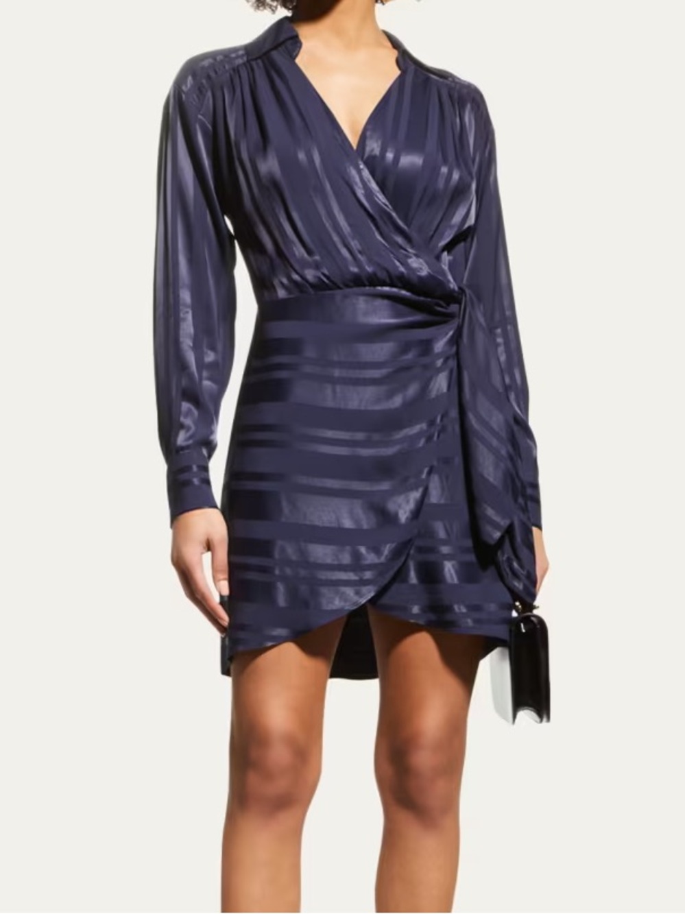 Milly Jordan Tonal Striped Satin Dress in Navy Blue size Small